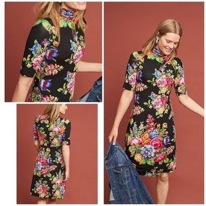Anthropologie black floral knit dress
